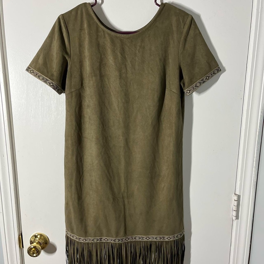 Ya Los Angeles Olive Fringe Mini Dress